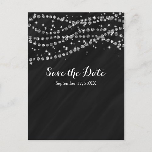 Black  Silver Faux Diamond Bling Save The Date Announcement Postcard