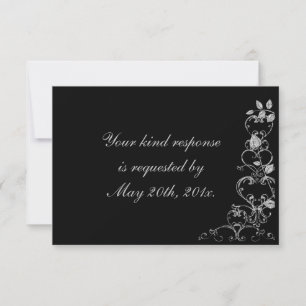 Black Silver Faux Diamond Heart Swirl Wedding RSVP Card