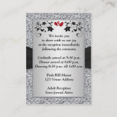 Black Silver FAUX Foil, Floral, Red Reception Card (Back)