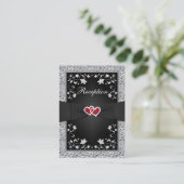 Black Silver FAUX Foil, Floral, Red Reception Card (Standing Front)