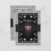 Black Silver FAUX Foil, Floral, Red Reception Card (Front/Back)
