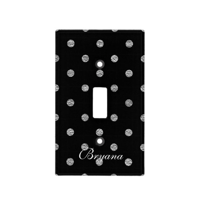 Black & Silver Faux Foil Polka Dots Light Switch (Front)