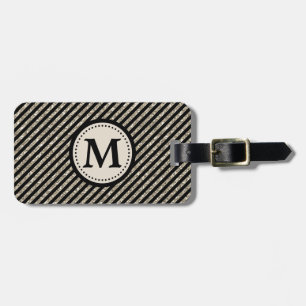 Black Silver Faux Glitter Stripe Luggage Tag