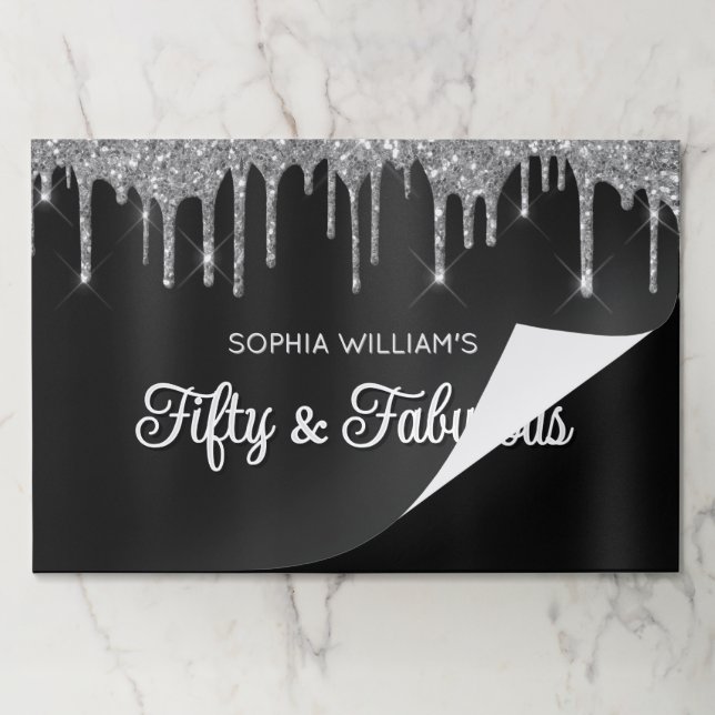 Black & Silver Fifty And Fabulous Custom Placemat (Folded)