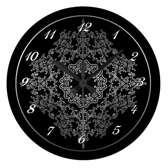 Black & Silver Filigree Motif Wall Clock | Zazzle.com