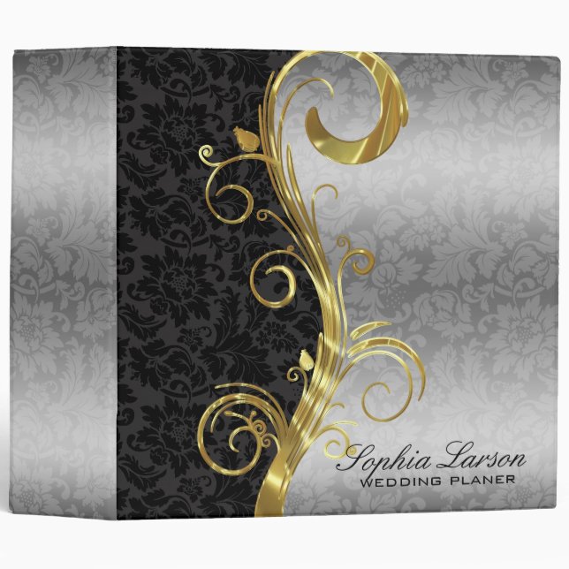 Black Silver Floral Damask Binder (Front/Spine)