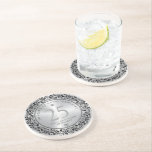 Black Silver Floral Lace 25th Wedding Anniversary  Coaster<br><div class="desc">Black ornate floral lace circle on metallic silver background,  customizable silver wedding Anniversary. Celebrating 25 years of happy memories. Customizable black typography. White diamonds heart accent.</div>