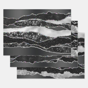 Black silver foil glitter classy elegant chic wrapping paper sheets