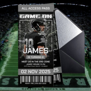 Black & Silver Football Ticket Birthday Invitation