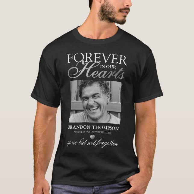 Black Silver Funeral Photo Memorial T-Shirt