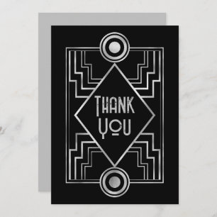 Black & Silver Gatsby-Inspired Art Deco Wedding Thank You Card