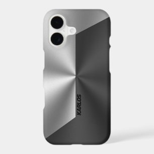 Black & Silver Geometric Faux Stainless Steel iPhone 17 Case