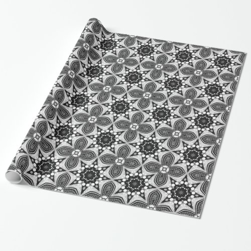 Black Silver Geometric Floral Star giftwrap paper