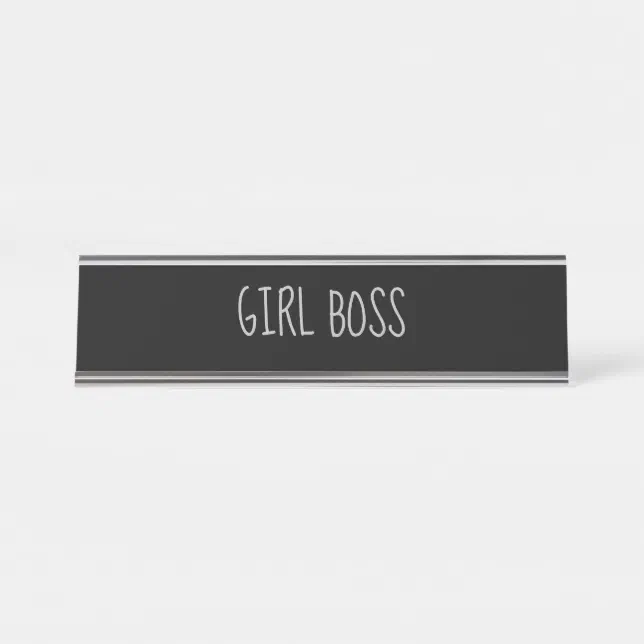 Black Silver 'Girl Boss' Funny Pun Desk Name Plate Zazzle
