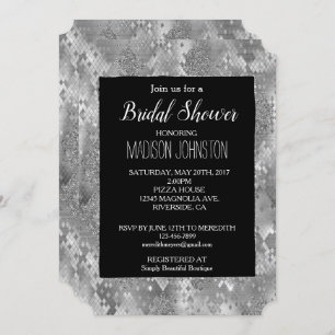 Black Silver Glam Glitter Snake Skin Invitation