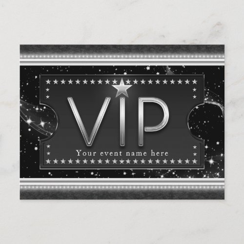 Black  Silver Glam VIP Stars Event Party Invitation Postcard