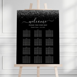 Black Silver Glitter 12-Table Wedding Seating Foam Board