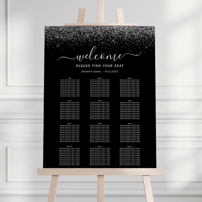 Black Silver Glitter 12-Table Wedding Seating Foam Board (Creator Uploaded)