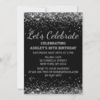 Black Silver Glitter 30th Birthday Let's Celebrate