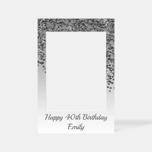 Black Silver Glitter 40th Birthday Selfie Frame