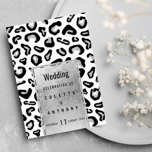 Black silver glitter animal print Wedding Menu Invitation