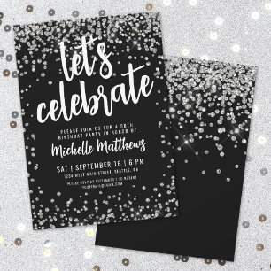 Black Silver Glitter Any Age Birthday Invitation