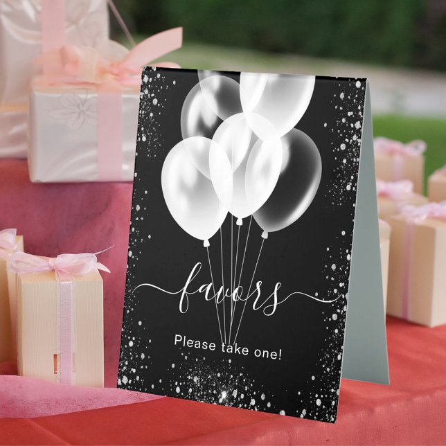 Black silver glitter balloons favors party table tent (Creator Uploaded)