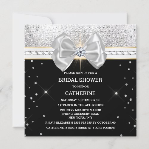 Black silver glitter bow shimmer sparkle elegant invitation