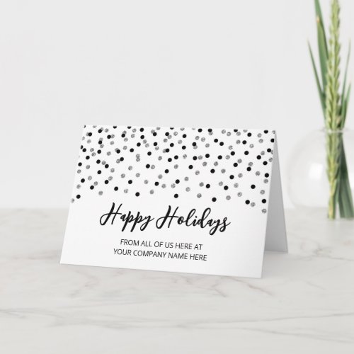 Black Silver Glitter Confetti Corporate Christmas Holiday Card