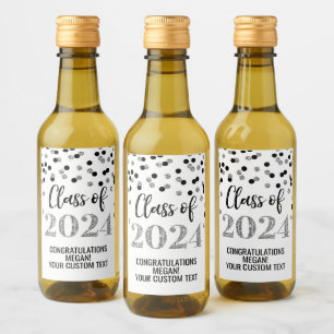 Black Silver Glitter Confetti Graduation Wine Label