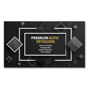 Black Silver Glitter Diamond Rectangle Geometric Business Card Magnet