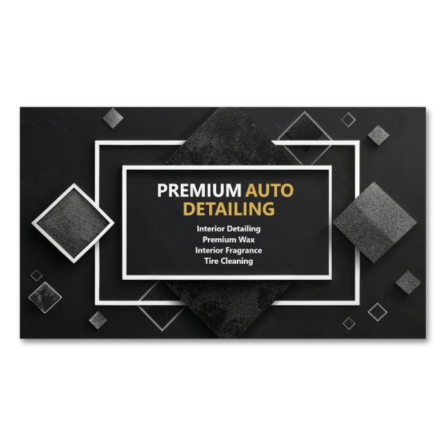Black Silver Glitter Diamond Rectangle Geometric Business Card Magnet (Front)