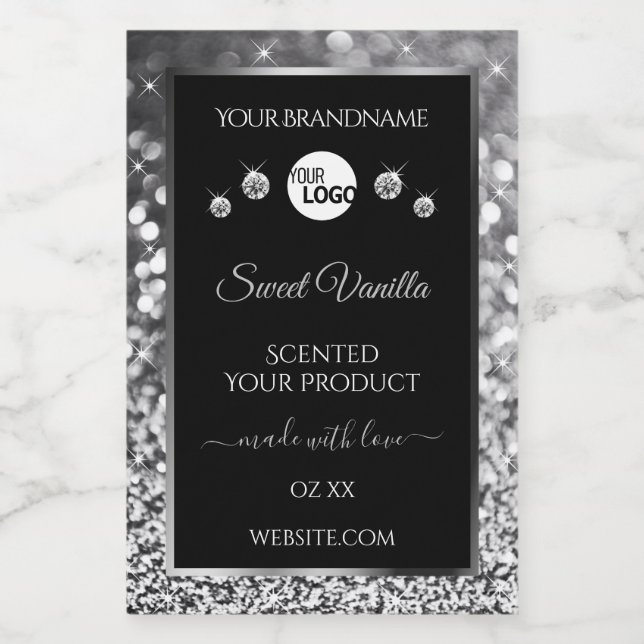 Black Silver Glitter Diamonds Product Labels Logo (Single Label)