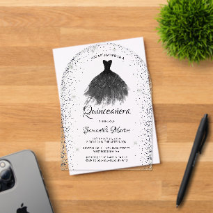 Black Silver Glitter Dress Quinceañera Party Acrylic Invitations