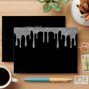 Black & Silver Glitter Drip Wedding Envelope