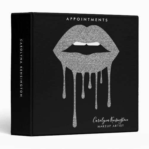 Black Silver Glitter Dripping Lips Appointment 3 Ring Binder