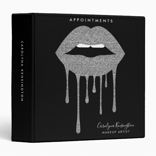 Black Silver Glitter Dripping Lips Appointment 3 Ring Binder (Front/Spine)