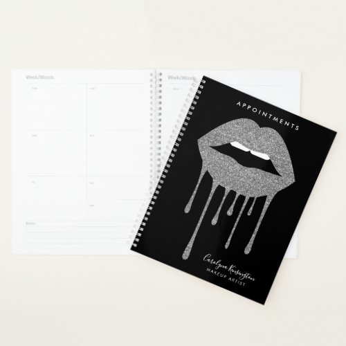 Black Silver Glitter Dripping Lips Appointment Planner