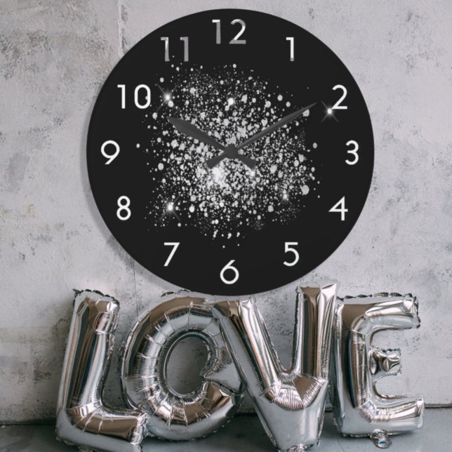 Black silver glitter dust large clock (Creator Uploaded)