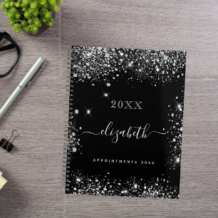 Black silver glitter dust monogram 2026 planner