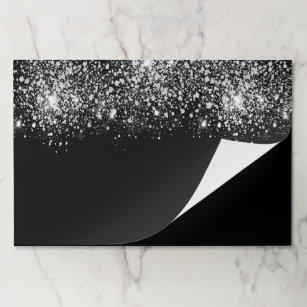 Black silver glitter dust party paper placemat