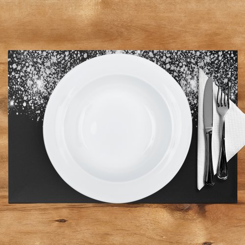 Black silver glitter dust party paper placemat