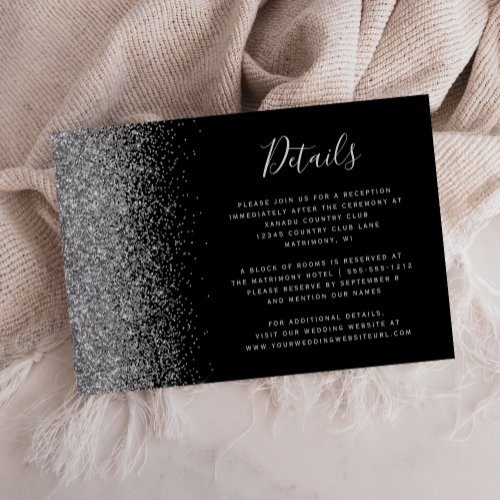 Black Silver Glitter Edge Wedding Details Enclosure Card