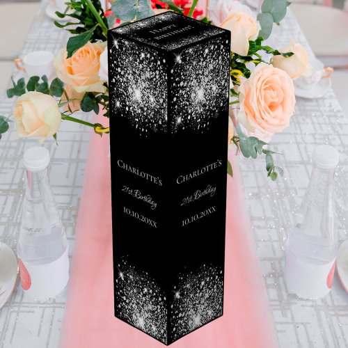 Black silver glitter elegant birthday wine box