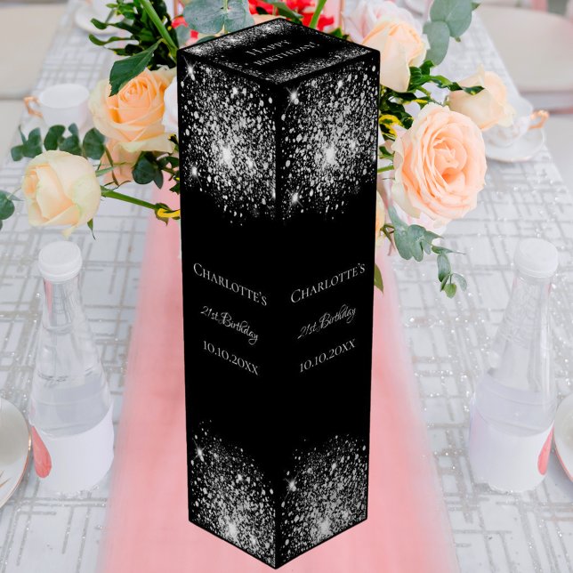 Black silver glitter elegant birthday wine box (Creator Uploaded)