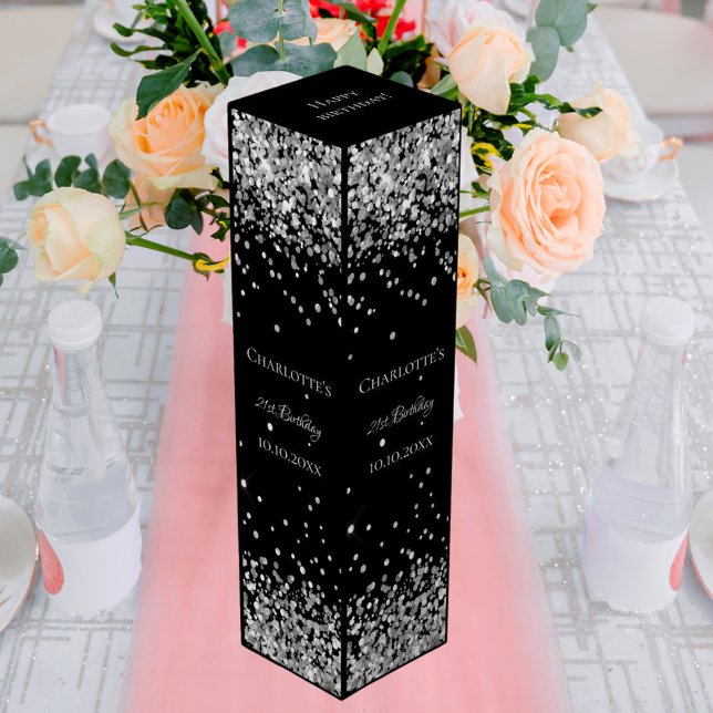 Black silver glitter elegant birthday wine box (Creator Uploaded)