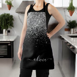 Black Silver Glitter Girly Monogram Name Apron<br><div class="desc">Black and Silver Sparkle Glitter Brushed Metal Monogram Name Apron. This makes the perfect sweet 16 birthday,  wedding,  bridal shower,  anniversary,  baby shower or bachelorette party gift for someone that loves glam luxury and chic styles.</div>