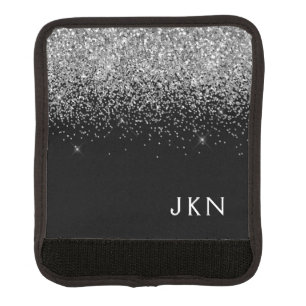 Black Silver Glitter Girly Monogram Name Luggage Handle Wrap