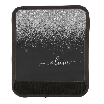 Black Silver Glitter Girly Monogram Name Luggage Handle Wrap by Hot_Foil_Creations at Zazzle