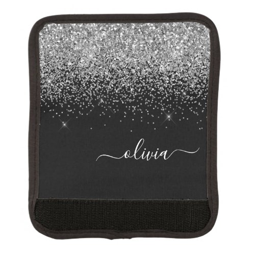 Black Silver Glitter Girly Monogram Name Luggage Handle Wrap